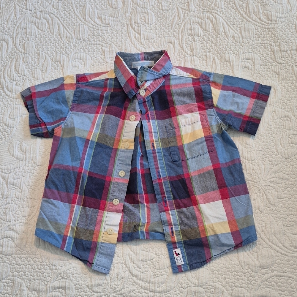 Janie and Jack boys 2T short sleeve plaid button up shirt VGUC
